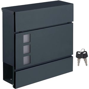 SONGMICS Briefkasten GMB052G01, anthrazit, Stahl, 37 x 37 x 10,5cm, Sichtfenster Zeitungsfach