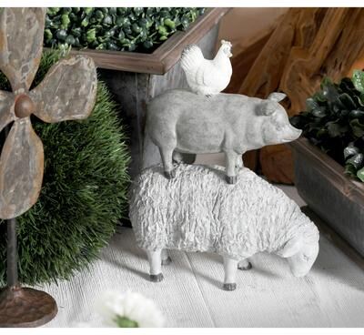 ARCILLA ELEMENTAL Gray Polystone Stacked Farm Animals Decorative Sculpture