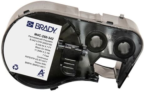 Brady M4C-250-342 fita de tubo termorretrátil preto sobre branco 11,15 mm x 2,13 m