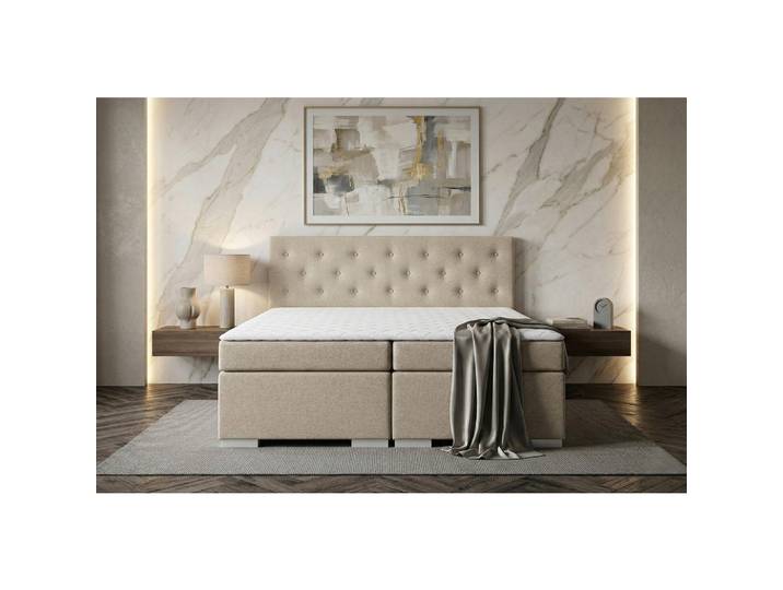 Mid.you Boxspringbett, Beige, H3, Höhe ca. 16 cm, 180x200 cm, gepolstertes Kopfteil, Stoffauswahl, Topper durchgehend, Matratze geteilt, Schlafzimmer, Betten, Doppelbetten