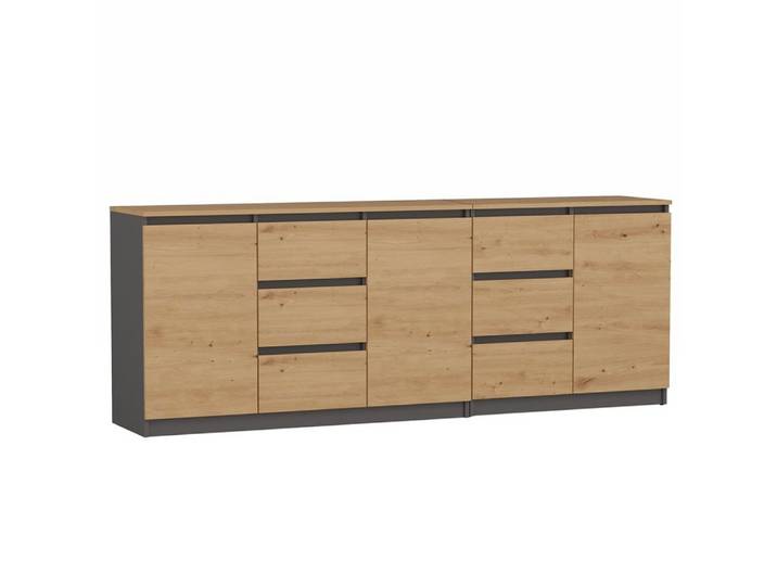 ibonto Kommode Sideboard 200 cm breit, grifflose Kommode mit 6 Schubladen und 3 Türen