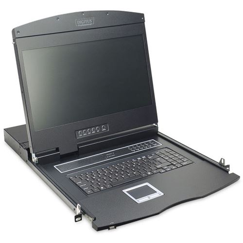 Digitus Modulare Konsole mit 19"l TFT 16 Port KVM & Touchpad deutsche Tastatur RAL 9005 - schwarz