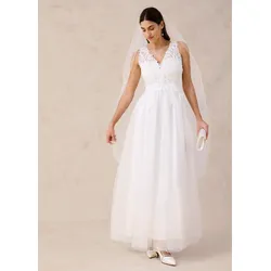 bonprix Brautkleid aus Tüll und Spitze, weiß, Gr.32, Romantisches Brautkleid mit bezaubernder Spitze und weitem Tüllrock für den ganz besonderen Tag