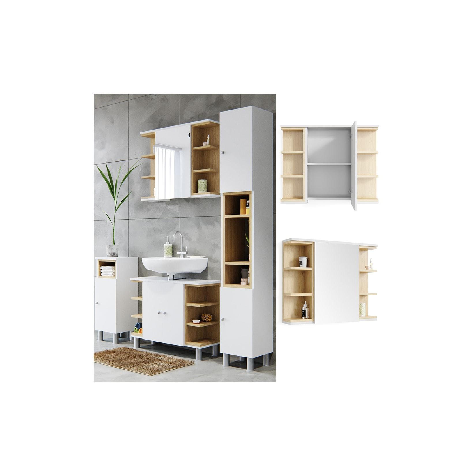 Vicco Spiegelschrank Aquis Spiegel Badspiegel Wandspiegel Bad Eiche Weiß