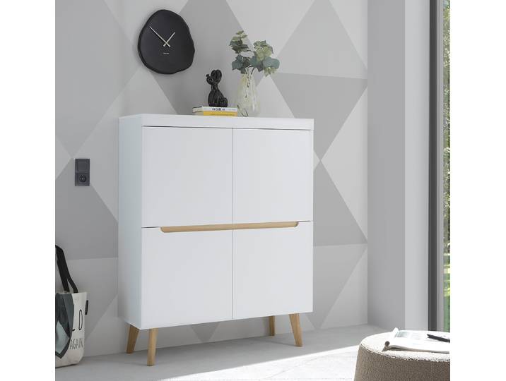 Highboard Follet 107 x 134 x 40cm Weiß/Weiß