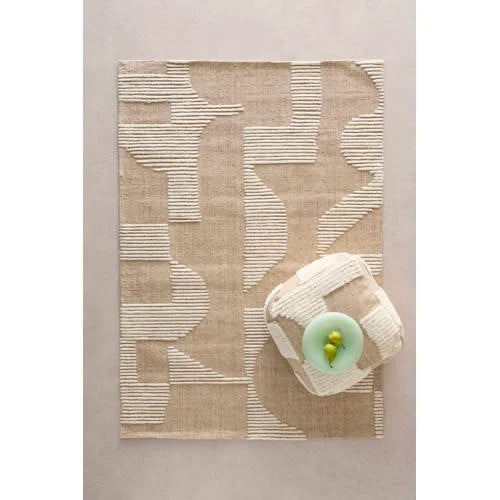 NOUS Living Robin laagpolig wollen grafisch vloerkleed - Zand/Crème - 230 x 160 cm