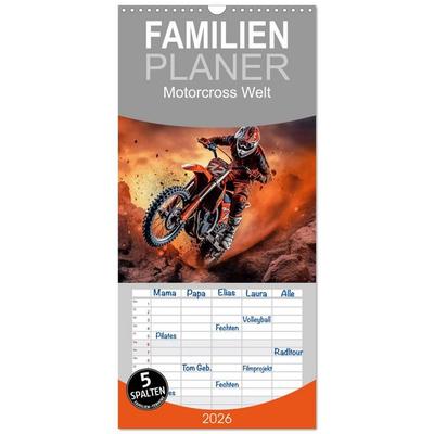 Familienplaner 2026 - Motorcross Welt mit 5 Spalten (Wandkalender, 21 x 45 cm) CALVENDO