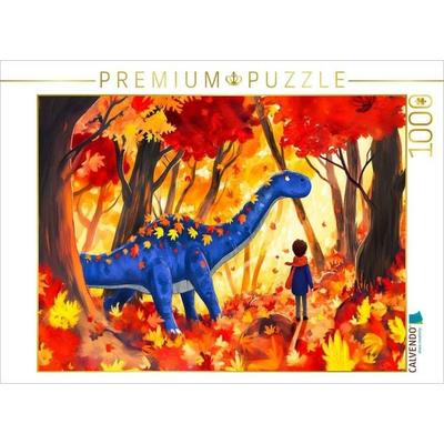 CALVENDO Puzzle Herbststimmung mit dem Dinosaurier im bunten Wald | 1000 Teile Lege-Größe 64x48cm Foto-Puzzle für glückliche Stunden