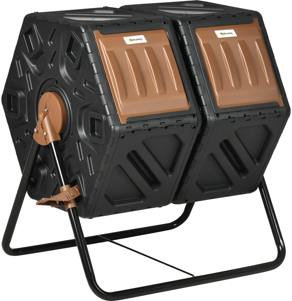Brayden Studio Canfall 130L Compost Bin Dual Chamber Rotating Composter w/ Ventilation Holes Black;Brown 130L