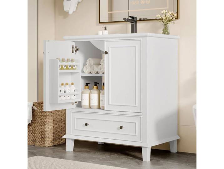 Meuble salle de bain avec vasque - 76x46x87cm Armoire salle de bain avec grand espace de rangement Ensemble meuble salle de bain