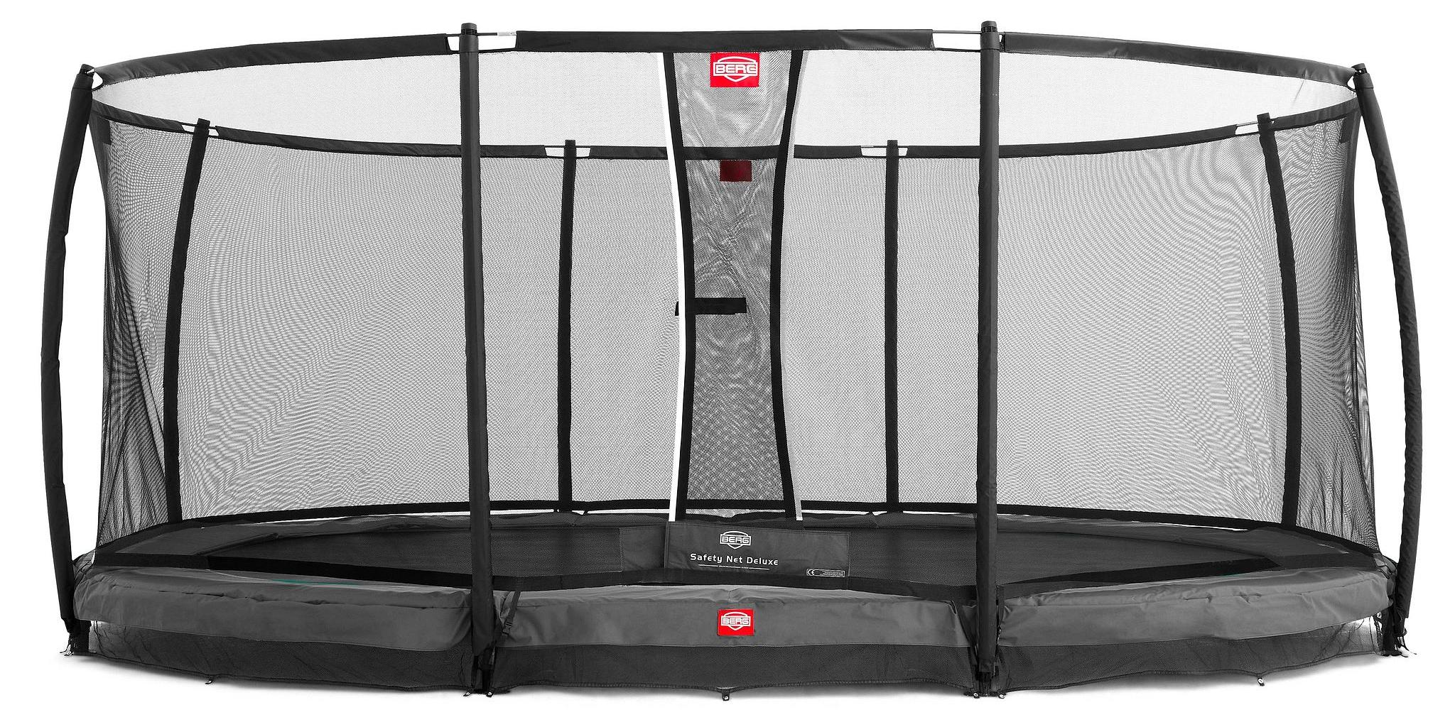 Berg Trampolin InGround "Grand Champion" mit Sicherheitsnetz Deluxe, Randbezug Grau