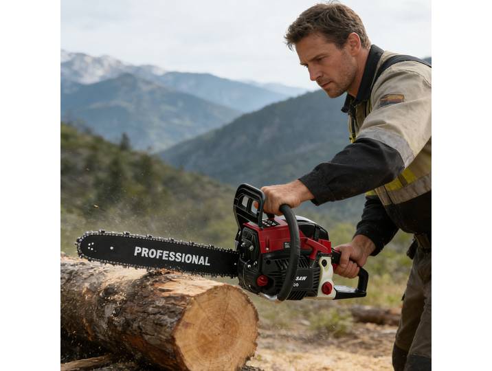 Tronçonneuse à essence 58cc, tronçonneuse à essence 20' avec moteur 2 temps, pour la coupe du bois, incluant un kit de protection et un kit d'outils, 1 chaîne.
