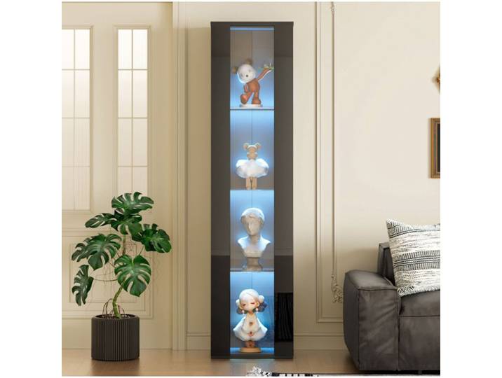 Vitrine 40x29x170 cm avec LED multicolore 4 niveaux panneaux de particules et acrylique noir