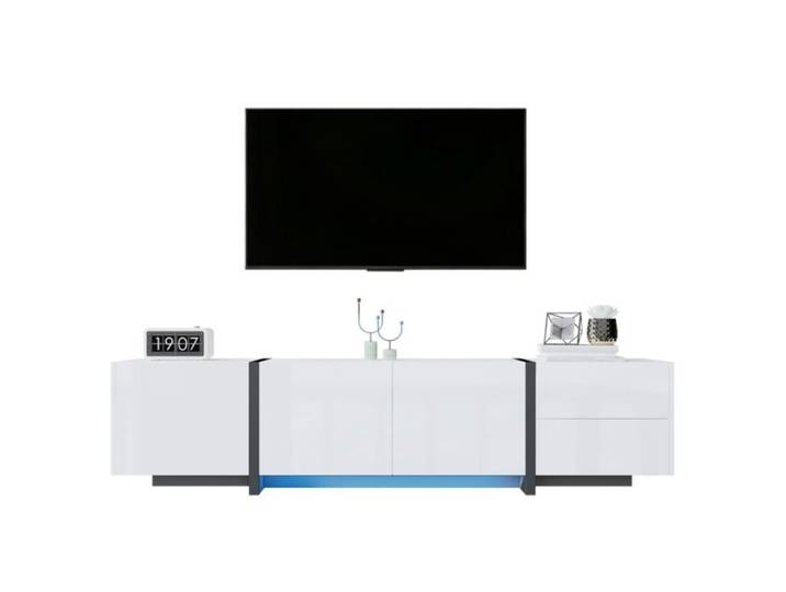 Meuble TV avec LED Banc TV avec Espace de Rangement Design Moderne Armoire-TV pour Salon Chambre Blanc 170x30x39cm