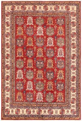 Treasured Knots Southwestern Super Kazak Selene Red/Beige Hand Knotted Wool Rug - 10'1'' x 14'0''