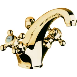 Kludi 1926 Waschtisch Zweigriffarmatur 510104520 hoher Auslauf, mit Ablaufgarnitur, vergoldet