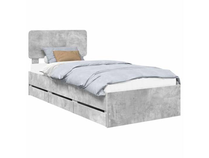 HMDNGOUT Bettrahmen mit Schubladen Betongrau 90 x 200 cm Holzwerkstoff, Lattenrost Bett 90x200 cm, Bett mit Stauraum 90x200