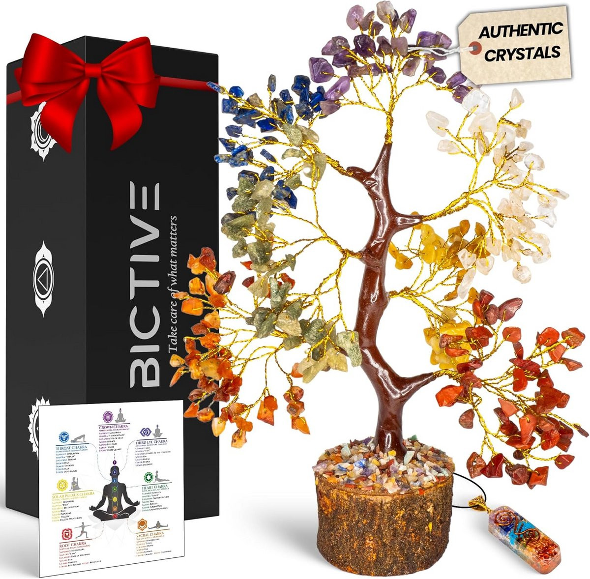 7-Chakra Boom van Leven met 300 Edelstenen en Chakra Hanger - Handgemaakte Decoratie voor Meditatie - Hoogte: 25 cm