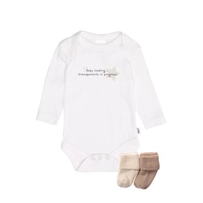 Erstausstattungspaket LILIPUT "Baby loading Grandparents in progress", Mädchen, Gr. 62/68, weiß, 100% Baumwolle, KOB Set-Artikel Erstausstattungspaket, 3er-Pack mt passenden Söckchen