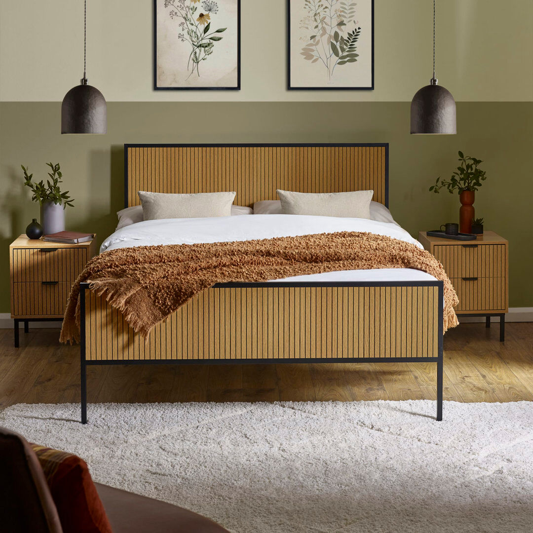 17 Stories Savion Wooden Bed Frame Brown Double (4'6)