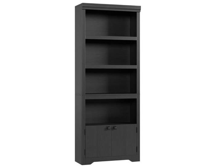 Bibliothèque rustique - LUNSY - 4 étagères ouvertes - Placard inférieur à portes - Bois vieilli