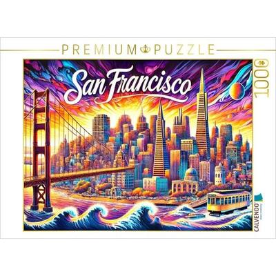 CALVENDO Puzzle San Francisco - In lebendiger Tusche | 1000 Teile Lege-Größe 64x48cm Foto-Puzzle für glückliche Stunden