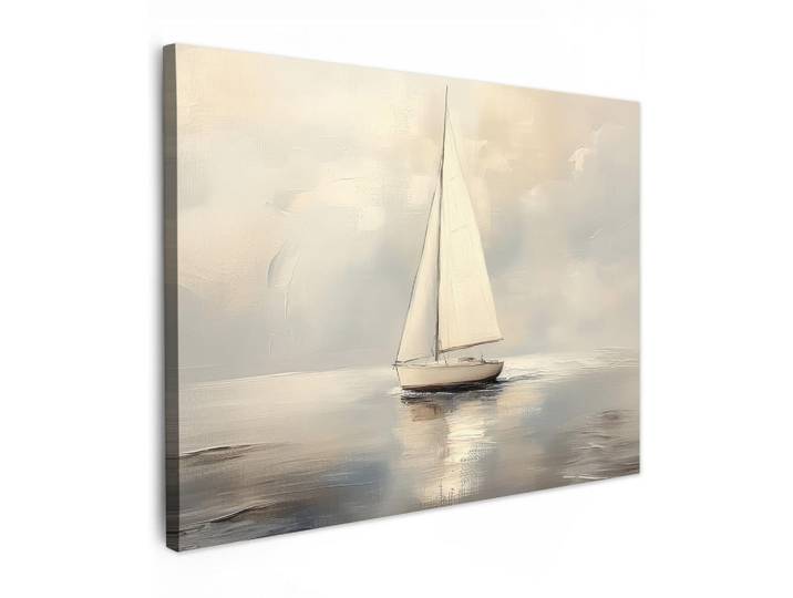 MuchoWow Leinwandbild - Segelschiff - Meer - Bewölkt - 80x60 - Malerei, Creme, Textil, Kiefer, Abstrakt, Rechteckig, 80x60 cm, gerahmt, Bilder & Rahmen, Bilder, Wandbilder