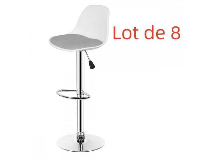 MIPAN. Tabourets de Bar Hauteur réglable(83-103cm) - Lot de 8 Tabourets de Cuisine - Chaise Haute de Bar - Blanc+Gris