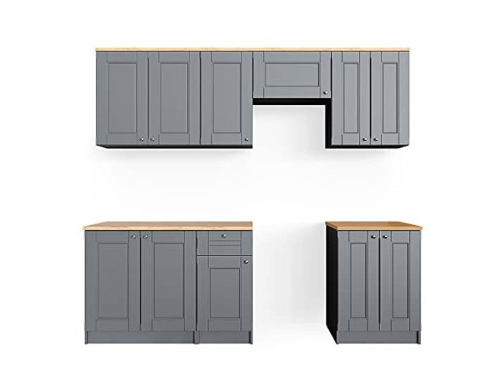 Vicco Küchenzeile Bergamo, Edelgrau, 240 cm AP Goldkraft, mit variabel positionierbaren Modulen zur individuellen Anpassung