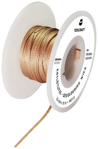 TOOLCRAFT TO-9658950 Entlötlitze Länge 15m Breite 1.5mm Flussmittel getränkt