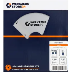 WS24 HM Kreissägeblatt Holz 210 x 2,4 x 30 WZ 52 - WS24-100083