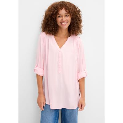 Tunika BONPRIX "Tunikabluse aus softer Viskose", Damen, Gr. 38, rosa (puderrosa), Obermaterial: 100% Viskose, regular fit, Tuniken, Casual Stil, Regular Fit, mit Rundsaum, mit Knopfleiste