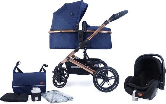 Dreifach-Wanderrad, Trio, Kinderwagen, Autositze, Zubehör (Gold/Blau)