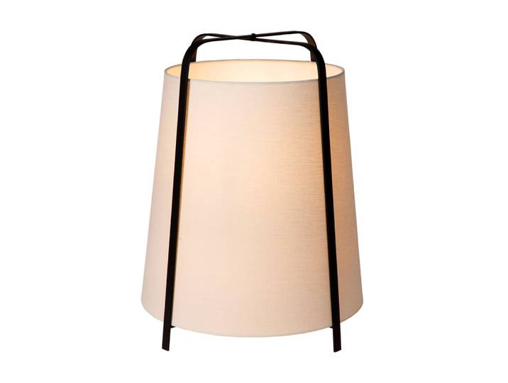 Lampadaire en lin et métal, rond, blanc