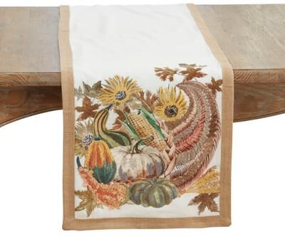 Saro Lifestyle "Embroidered Cornucopia Table Runner - 16""x72"""