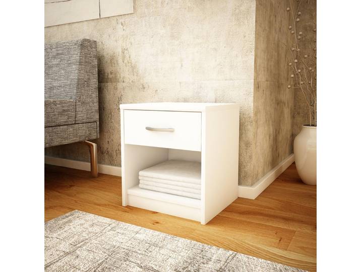 Kommode mit 1 Schublade Nachttisch schmal mit matter Oberfläche 39 cm breit abgerundete Kanten und geräumiger Stauraum weiß
