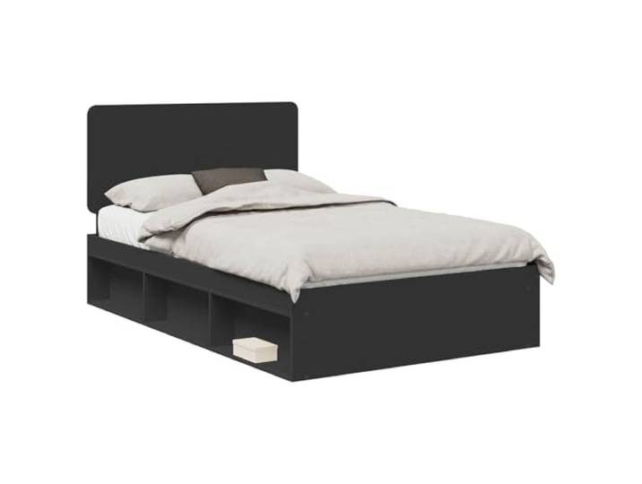 HMDNGOUT Bettrahmen mit Kopfteil Schwarz 135x190 cm Massives Kiefernholz Bettgestell mit stabilem Lattenrost aus Holzwerkstoff Modernes Design