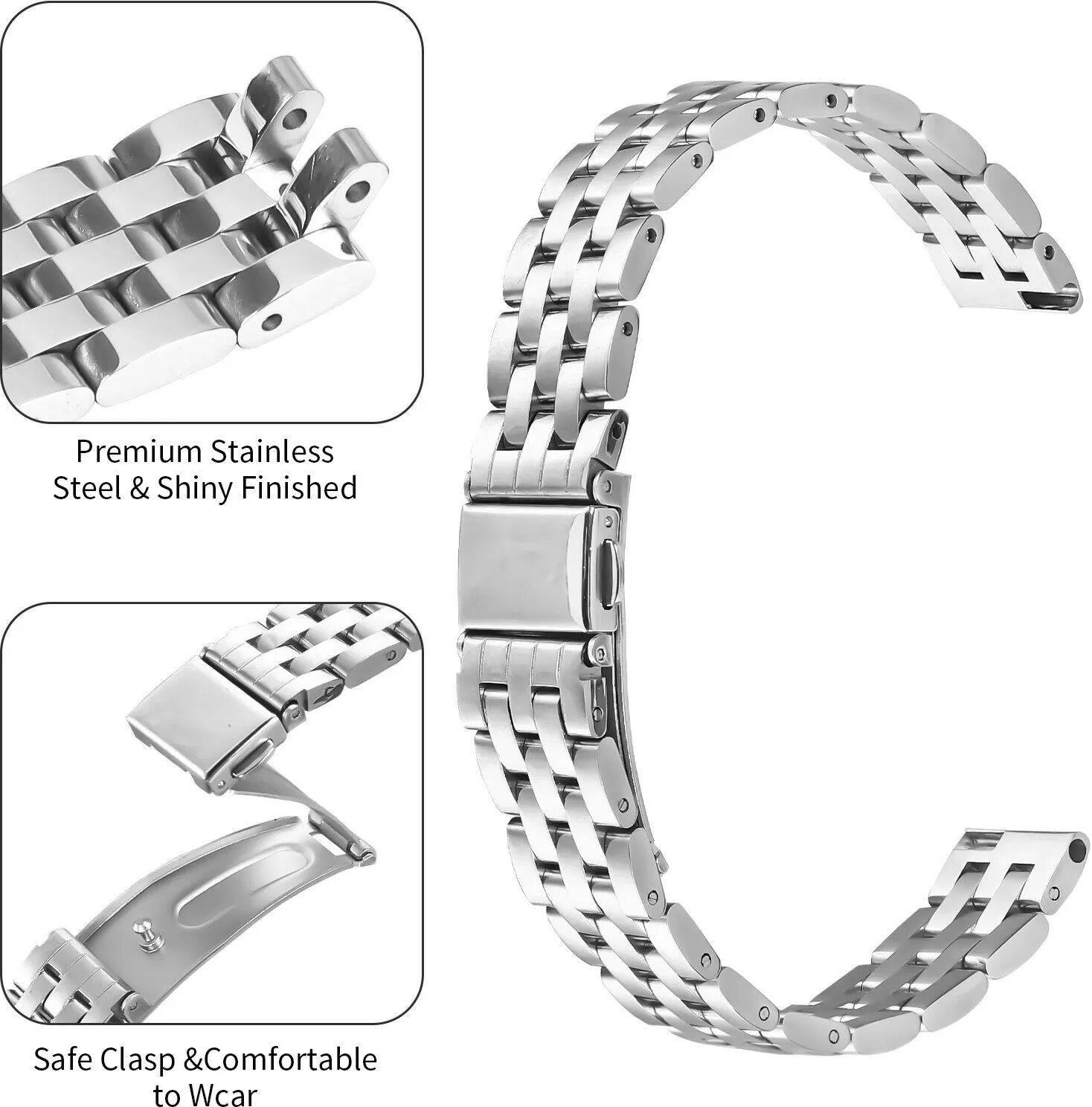 INF Elegantes Edelstahl Fünf-Perlen-Uhrenarmband kompatibel mit Garmin Lily 2 Silber