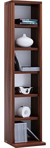 VCM Elementa CD-rek in walnoot, staand houten media meubel voor cd's en dvd's, H 92 x B 21 x D 20 cm