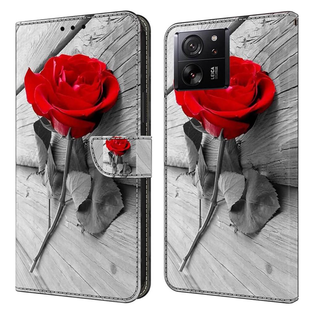 Cover-Discount Xiaomi 13T / 13T Pro - Leder Etui Hülle rote Rose (Xiaomi 13T, Xiaomi 13T Pro) (660162691E)