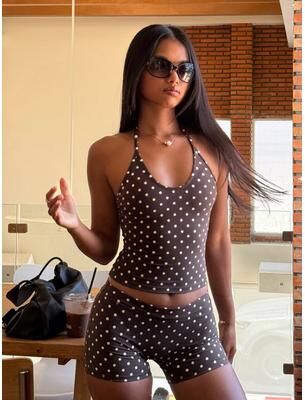 Daily Deals Depot Retro Chic Polka Dot Halter Top & Biker Shorts Set For Women l