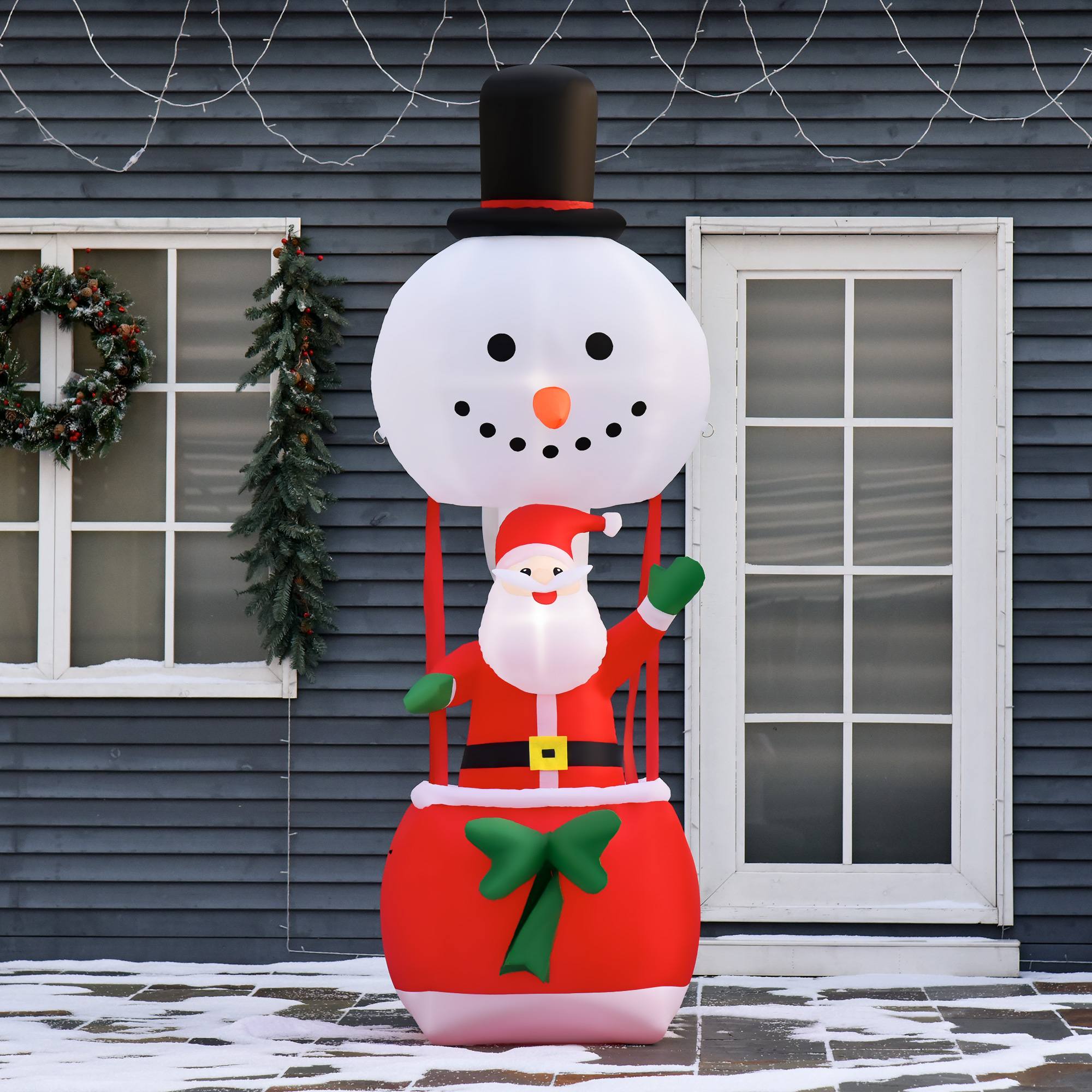 Homcom Babbo Natale Gonfiabile su Mongolfiera, Decorazione Natalizia da Esterno con Luci LED - Multicolore