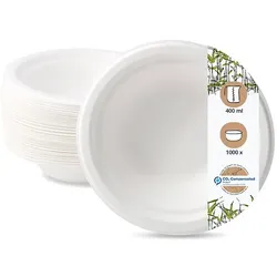 BIOZOYG 1000 Stück Schale aus Zuckerrohr 400ml - Einwegschale für Salate, Bowls, Suppen, Eintöpfe - Runde Zuckerrohrschale - biologisch abbaubar