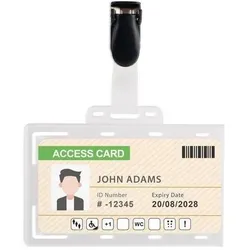 pavo, Informationsschild, Namensschild, mit Clip, 54 x 86 mm, transparent