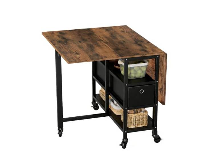 IDEALHOUSE Klappbarer Esstisch Auf Rollen, Ausziehbar Mit Schubladen Mobiles platzsparendes Design, ideal für kleine Räume, multifunktional nutzbar als Küchen‑ und Esszimmertisch.