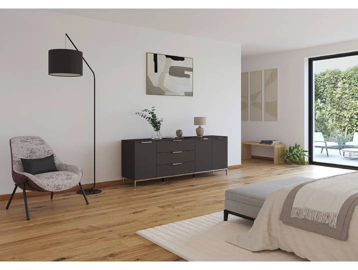 Buffet Flipp avec piètement - 72 cm 199cm Noir/Gris/Chrome