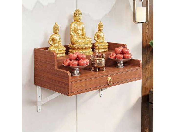Massivholz-Wandschrank Mit Tür, 31,5-Zoll-Altartisch For Räucherstäbchen Und Schreine Pooja(Teak,30cm/11.8in)
