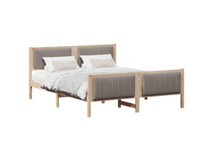 KTHLBRH Bettgestell mit Kopfteil, Braun und Taupe, 160 x 200 cm Massives Kiefernholz, Plattform ohne Federnetz, modernes Design, Wand-Kopfteil