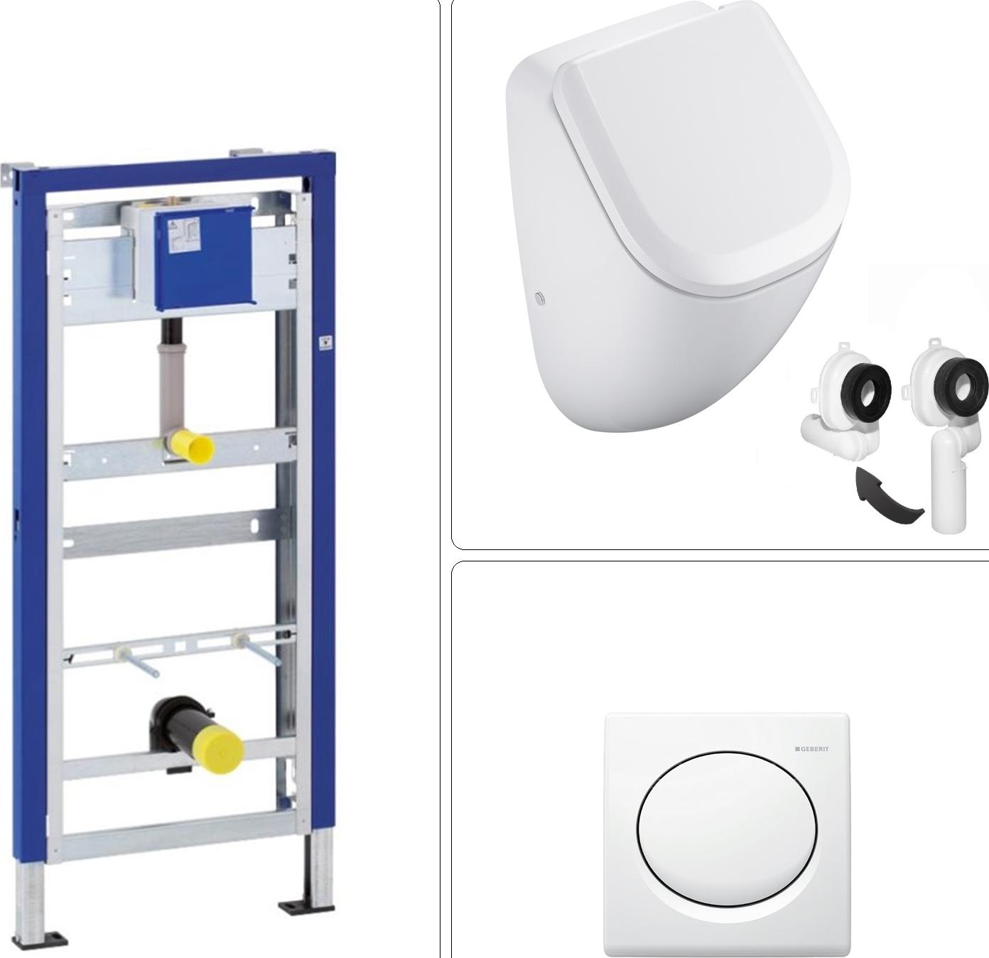VIGOUR DERBY Urinal spülrandlos mit SoftClose Deckel, GEBERIT Vorwandgestell & Betätigungsplatte, weiß