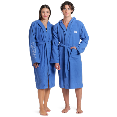 Bademantel ARENA "arena Unisex Zeppelin Bademantel" Gr. XL, blau (royal, weiß), L:121cm, Baumwolle, Hausmäntel, Bademantel, Schwimmbad, Sauna, Baumwolle, Unisex, weich, bequem, Kapuze, leicht